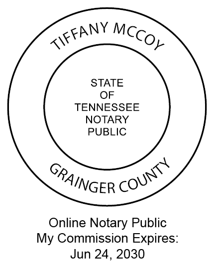 Tennessee Online Notary Public seal for Tiffany McCoy